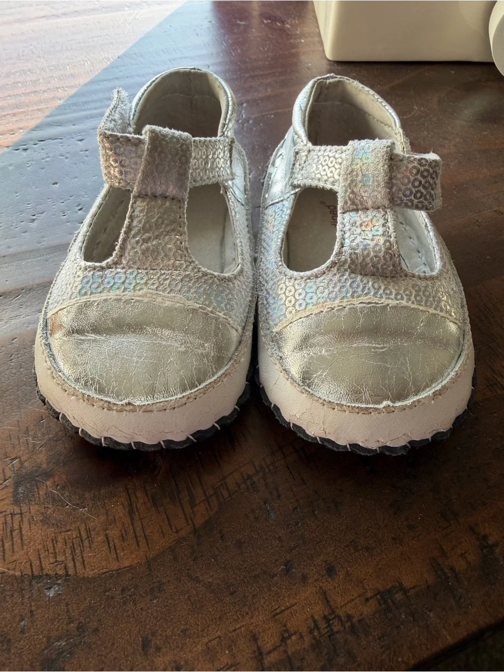 pediped Iridescent Silver Mary Jane Toddler Shoes